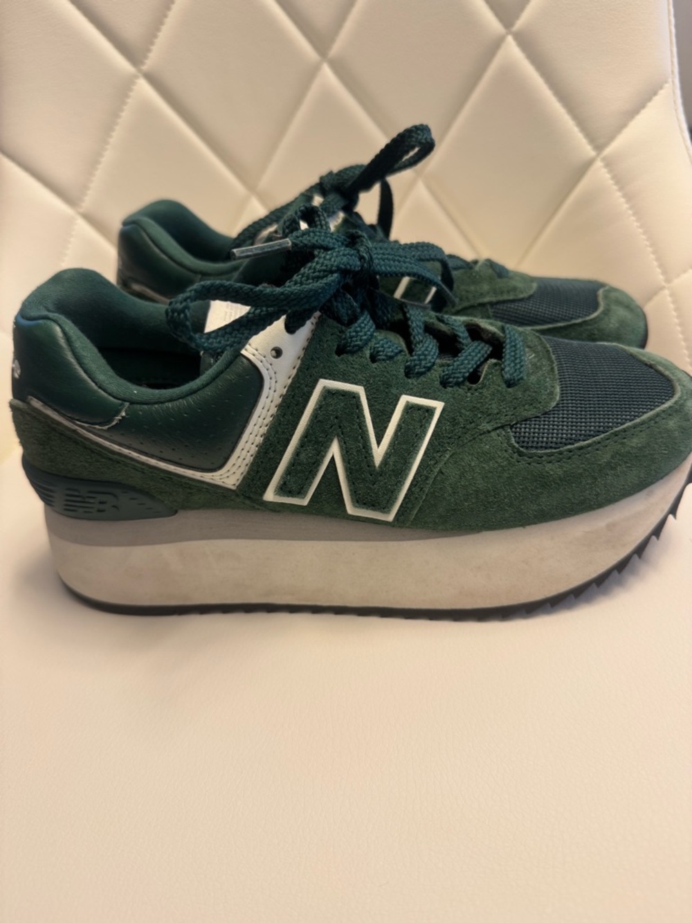 New Balance Green and White Platform Sneakers